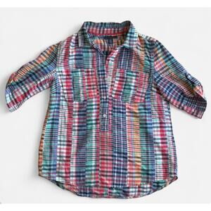 Tommy Hilfiger Women Petite S Plaid Shirt Casual Black Multicolor